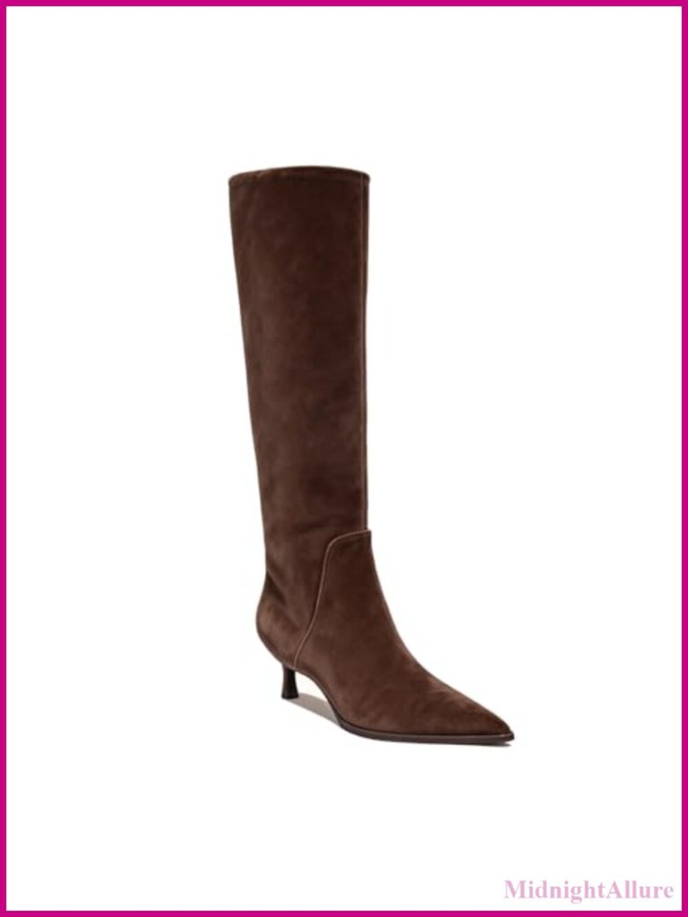 Suede Knee High Boots Kitten Heel Pointed Toe Tall Zip Women's